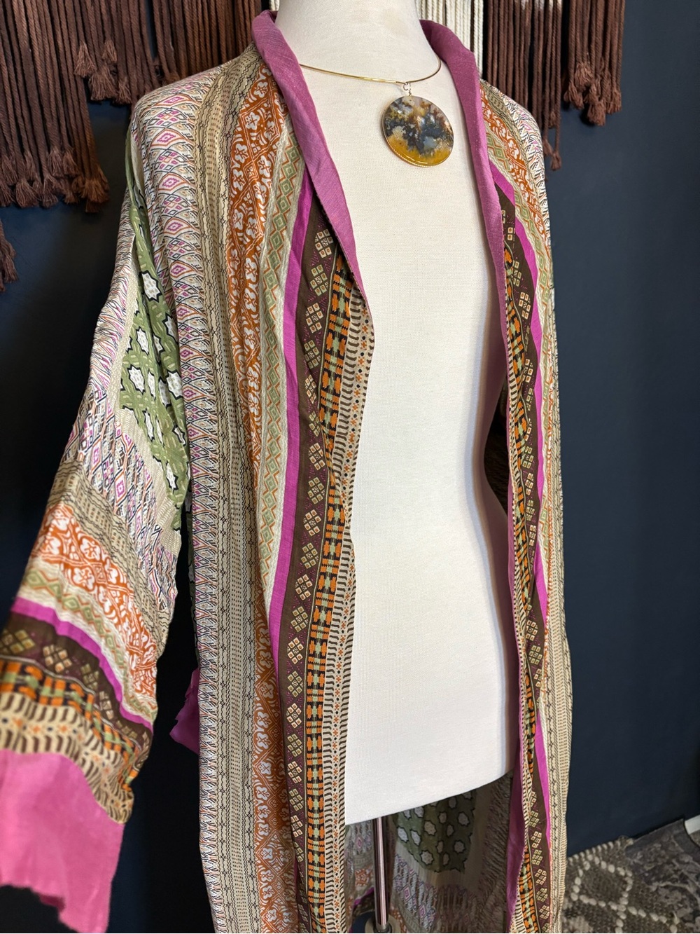 One Hundred Stars Long Open-Front Kimono Cardigan with Pockets - Picture 8 of 9
